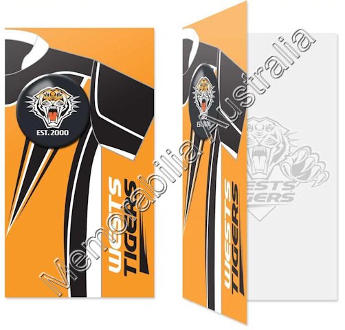 West Tigers NRL Blank Birthday Gift Card With Badge & Envelope Guy