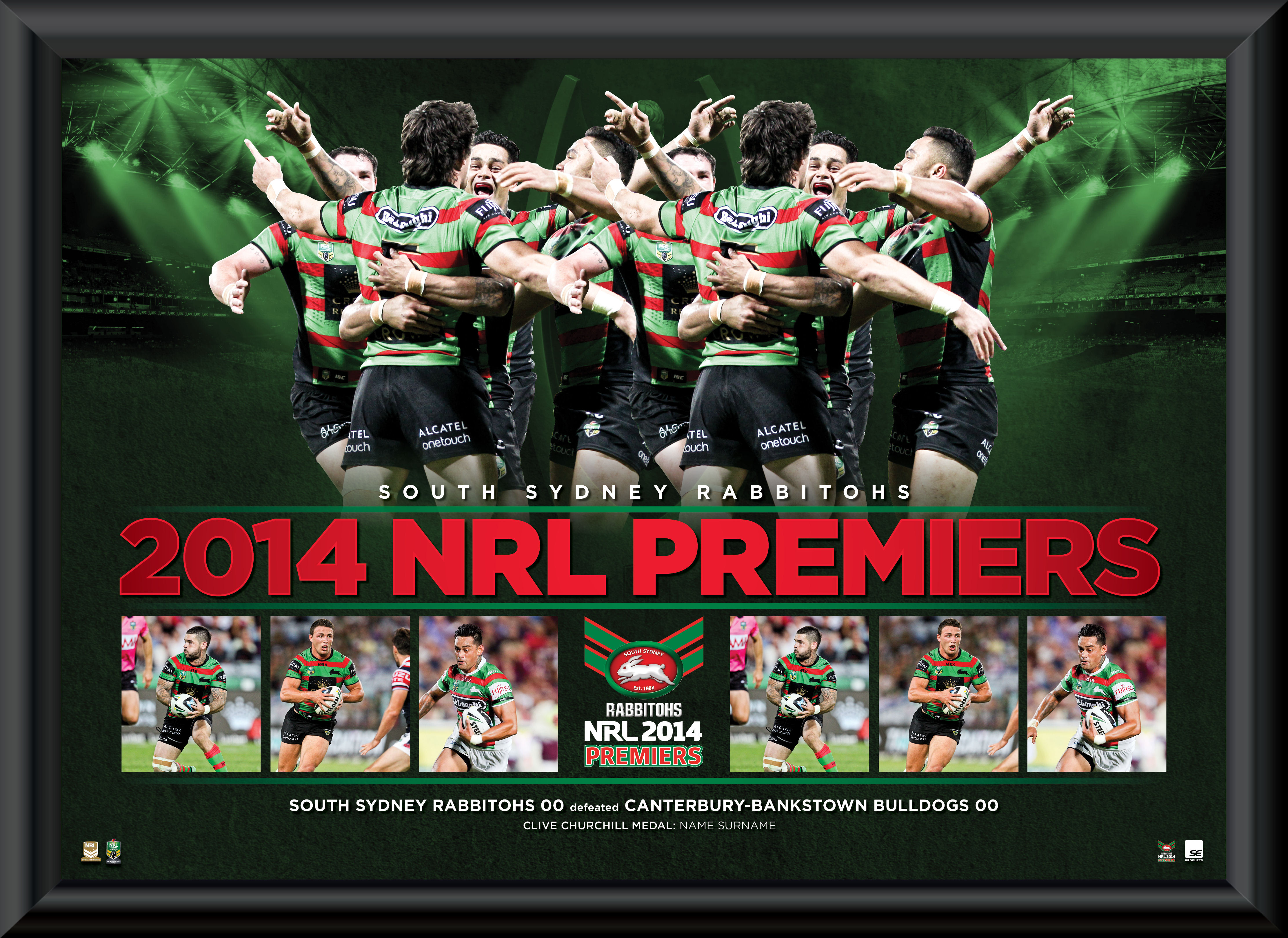 New 2014 South Sydney Rabbitohs NRL Premiers Squad Print Framed 