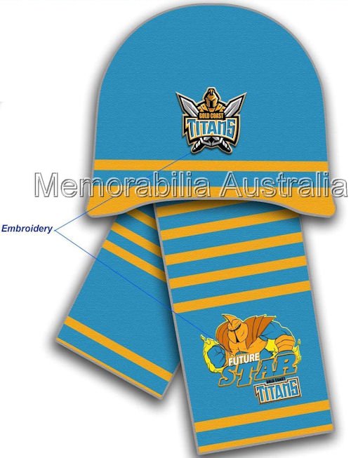 Gold Coast Titans NRL Infants Beanie and Scarf Set