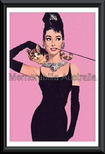 Audrey Hepburn Pink Poster Framed