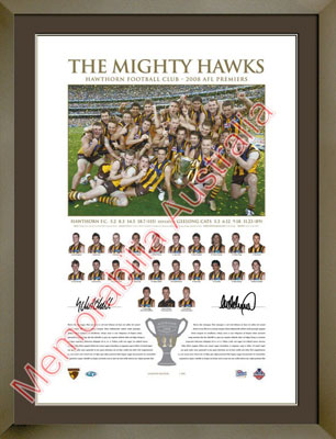 2008 Hawthorn Hawks Framed Premiership Lithograph