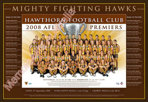 2008 Hawthorn Hawks Framed Premiership Print