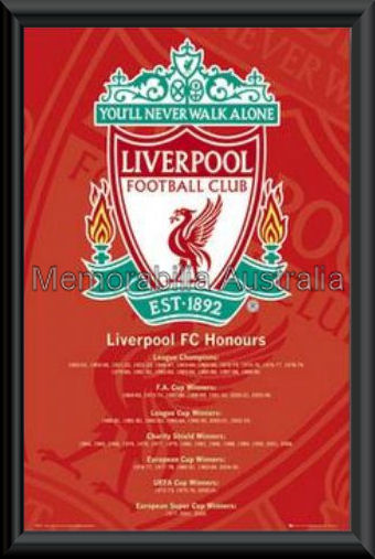 Liverpool FC Honours Poster Framed