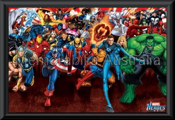 Marvel Heroes Attack Poster Framed