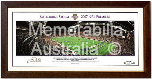MELBOURNE STORM 2007 NRL PREMIERS CAMERON SMITH HAND SIGNED PANORAMIC PRINT 